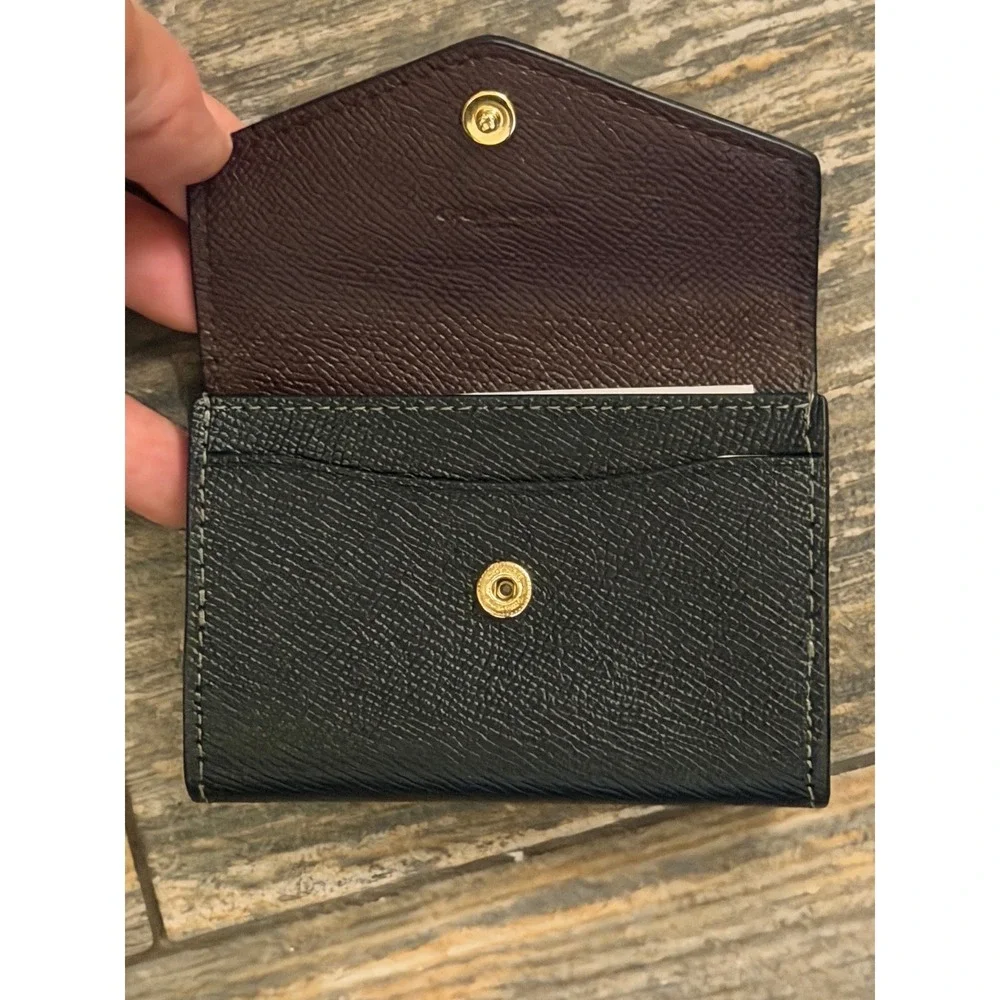NWT Coach CH487 Envelope Card Case Black Crossgrain Leather Gold Hardware 4x3‎